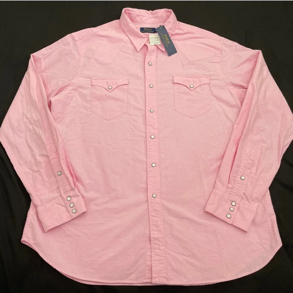 NEW Polo Ralph Lauren Western Pearl Snap Shirt XXL Pink New Rose Long Sleeve